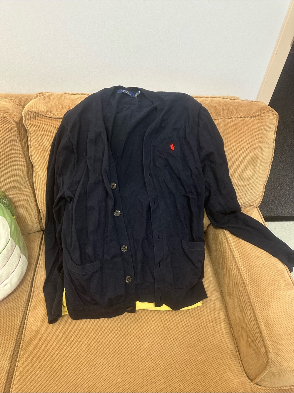 Ralph Lauren Navy Button-Front Cardigan with Red Pony